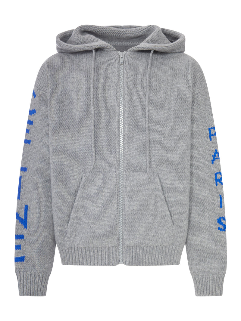 Celine Men Hooded Ribbed Knit Zip-Up Cardigan