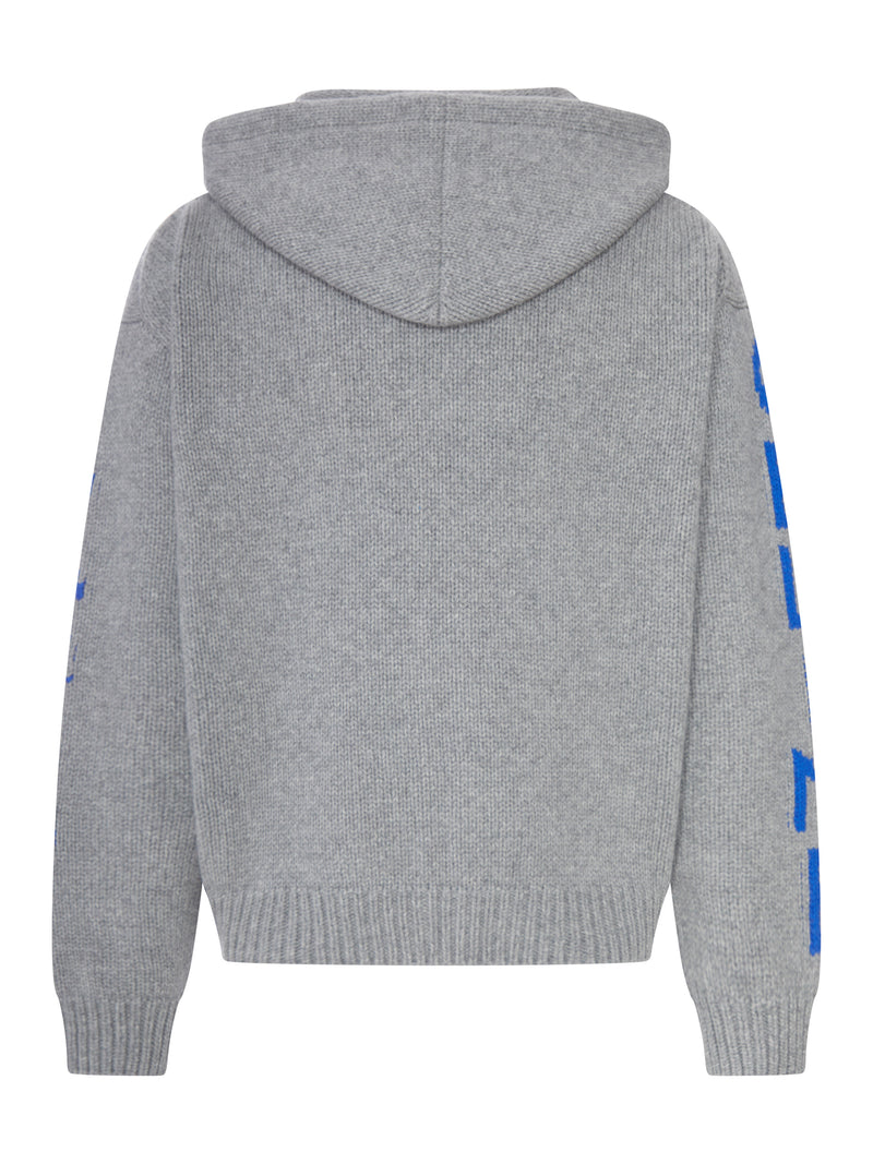 Celine Men Hooded Ribbed Knit Zip-Up Cardigan