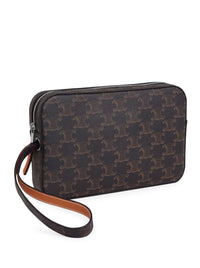Celine Men Pouch With Shoulder Strap In Triomphe Canvas And Calfskin