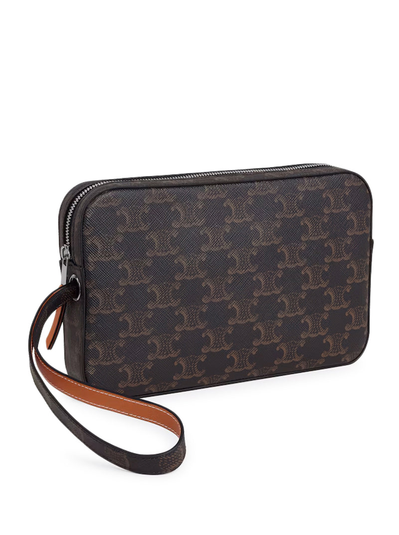 Celine Men Pouch With Shoulder Strap In Triomphe Canvas And Calfskin