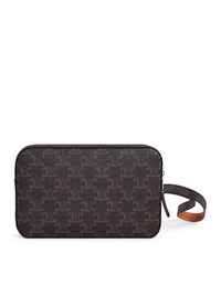 Celine Men Pouch With Shoulder Strap In Triomphe Canvas And Calfskin