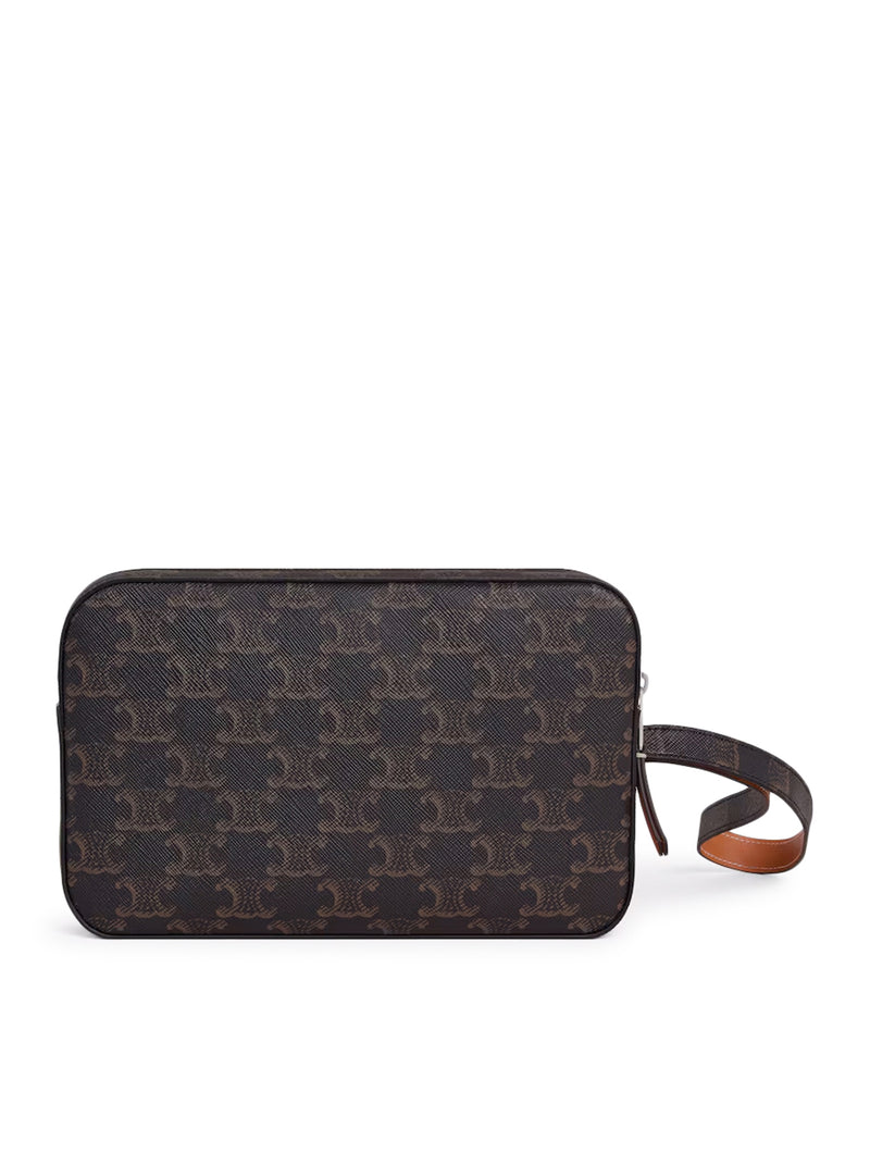 Celine Men Pouch With Shoulder Strap In Triomphe Canvas And Calfskin