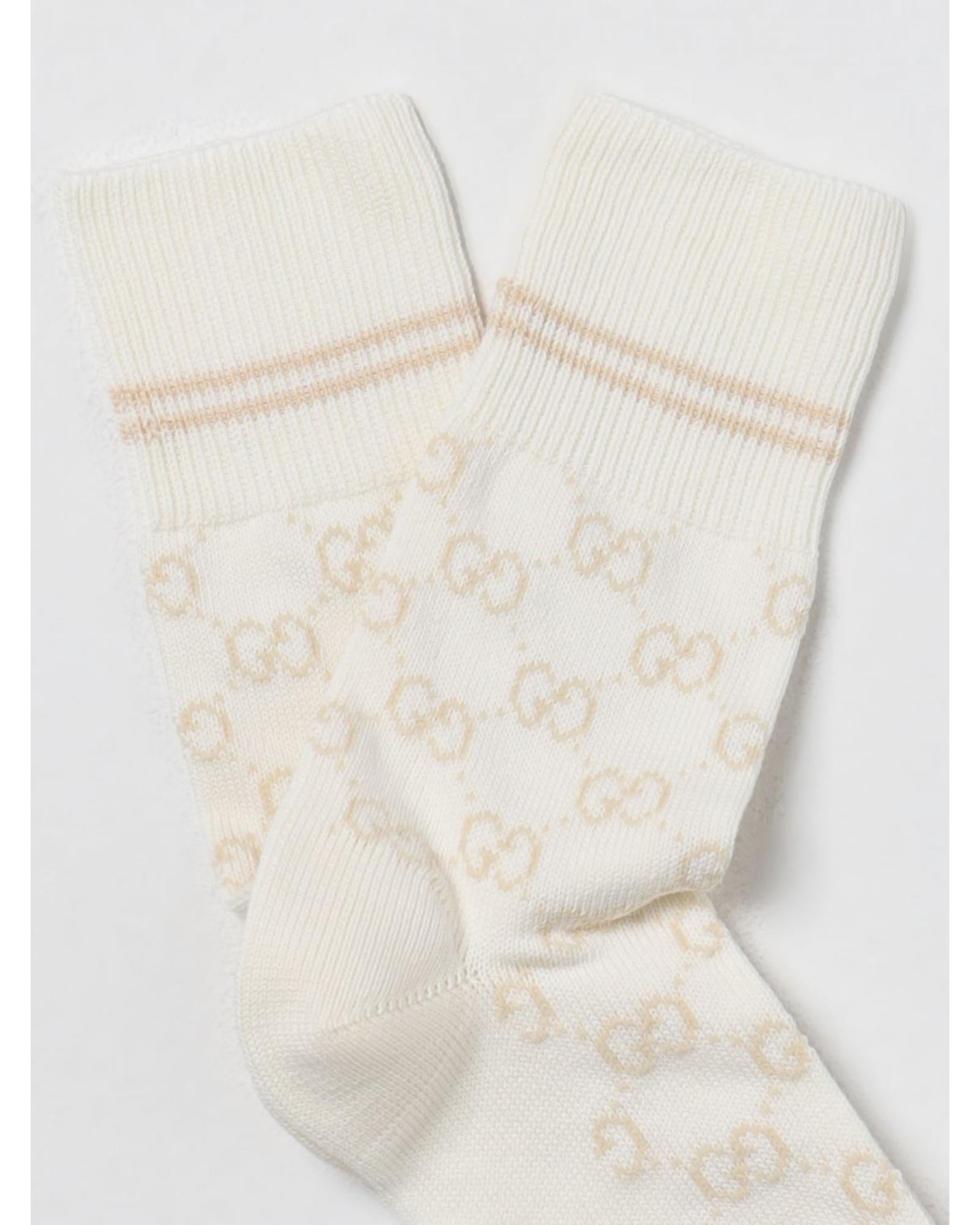 Gucci GG Patterned Crew Socks Men Yellow Cream