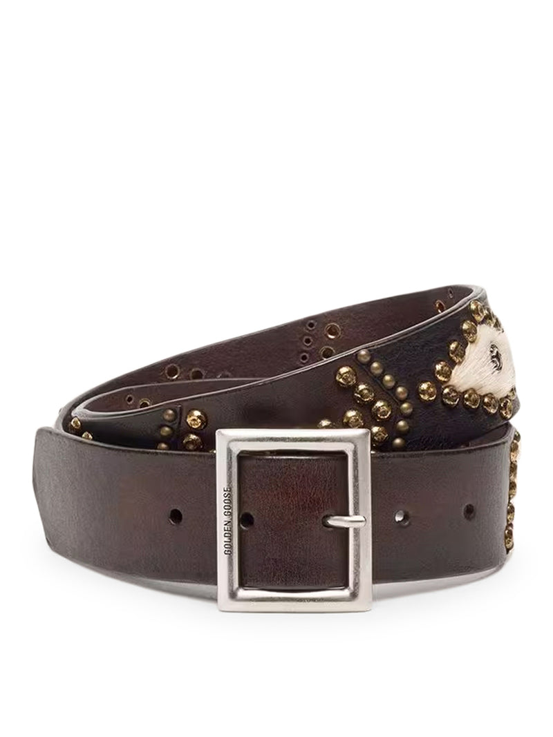 Golden Goose Deluxe Brand Golden Goose Deluxe Brand Women Sierra Belt In Mahogany Color Leather With Applied Studs