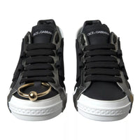 Dolce & Gabbana Black Leather Low Top Sneakers Portofino Men's Shoes