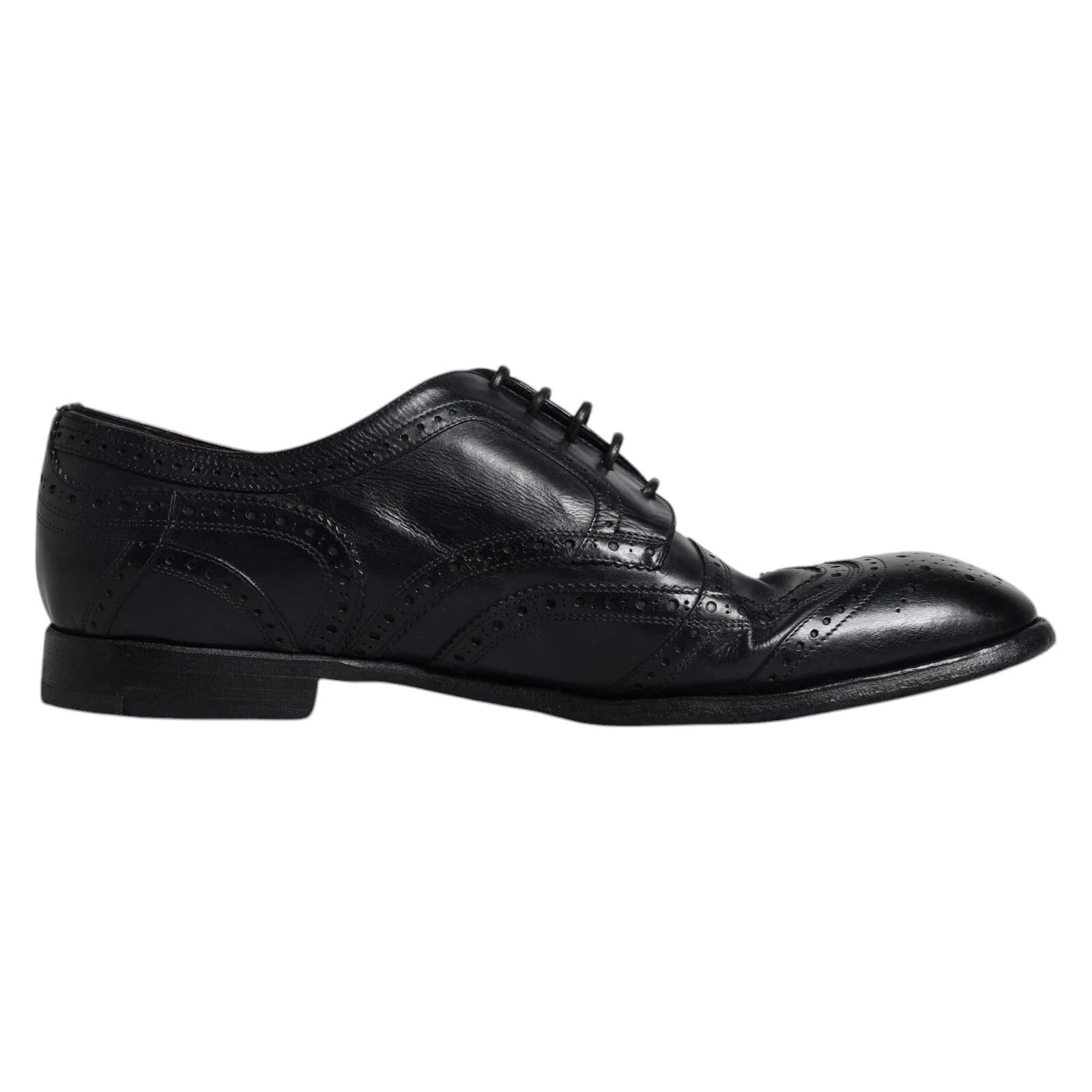 Dolce & Gabbana Dolce & Gabbana Dark Blue Leather Derby Wingtip Formal Men's Shoes