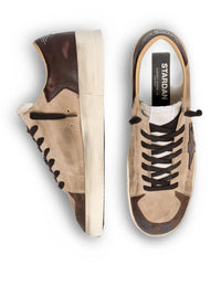 Golden Goose Deluxe Brand Golden Goose Deluxe Brand Men Stardan Men`S Beige Suede Shoes With Star And Brown Inserts