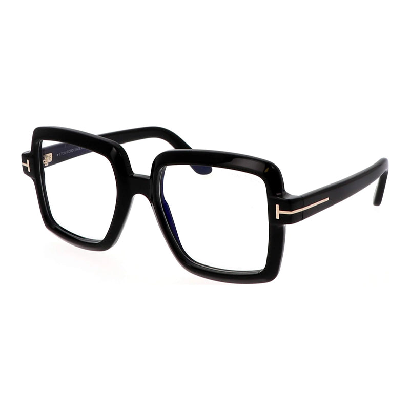 Tom Ford Eyeglasses Square Full Rim, Shiny Black Frame and Clear Blue-Light Block Lenses Lens FT5913-B001