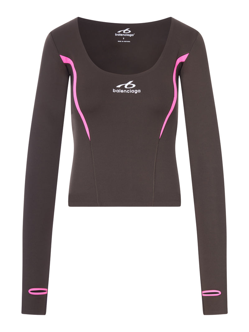 Balenciaga Balenciaga Women Techwear Long-Sleeved Top In Technical Fabric In Khaki Brown And Fluorescent Pink