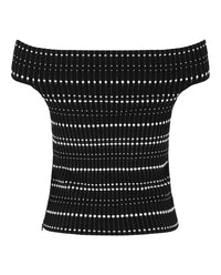 Alexander McQueen Womens Off-The-Shoulder Stitch Dot Crop Top