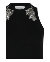 Alexander McQueen Womens Crystal Embellished Racerback Tank Top