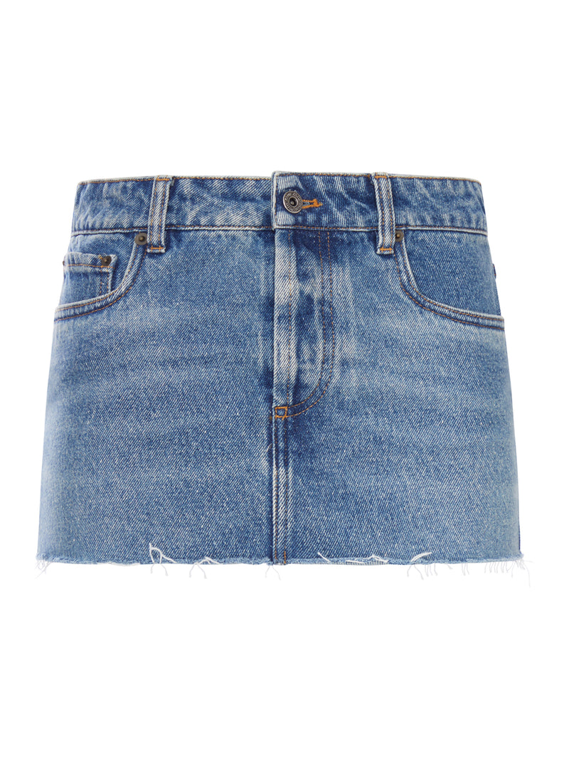 Miu Miu Miu Miu Women Used Wash Denim Mini Skirt With Frayed Hem