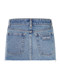 Miu Miu Miu Miu Women Used Wash Denim Mini Skirt With Frayed Hem