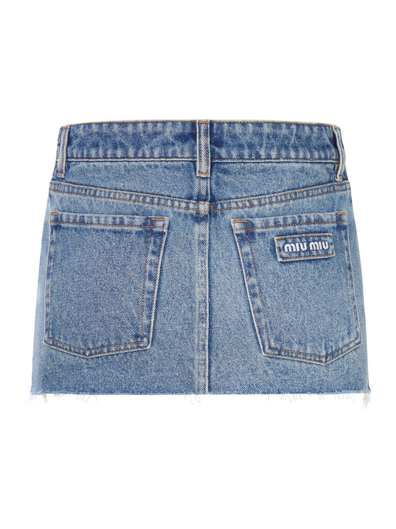 Miu Miu Miu Miu Women Used Wash Denim Mini Skirt With Frayed Hem