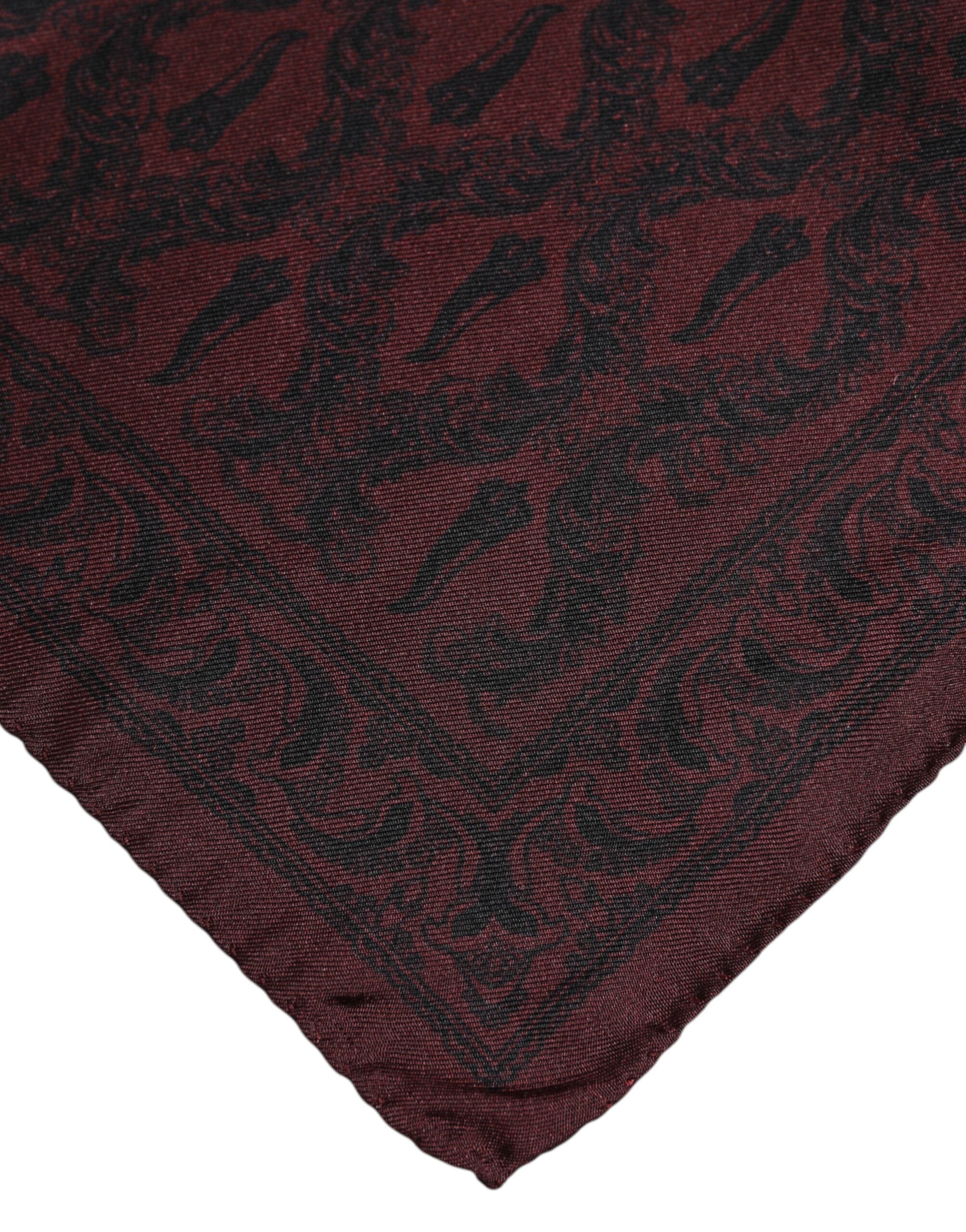 Dolce & Gabbana Maroon Black Printed Square Men Foulard Men's Scarf