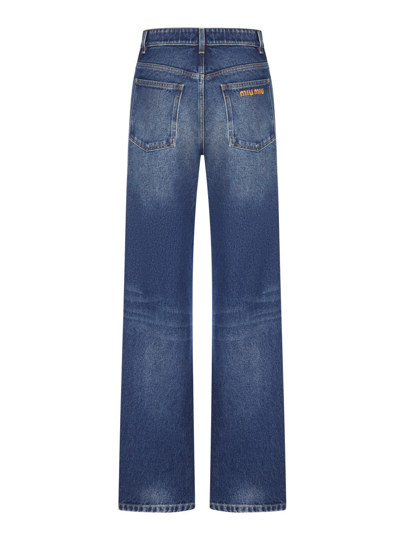 Miu Miu Miu Miu Women Wide-Leg Jeans In Délavé-Effect Denim