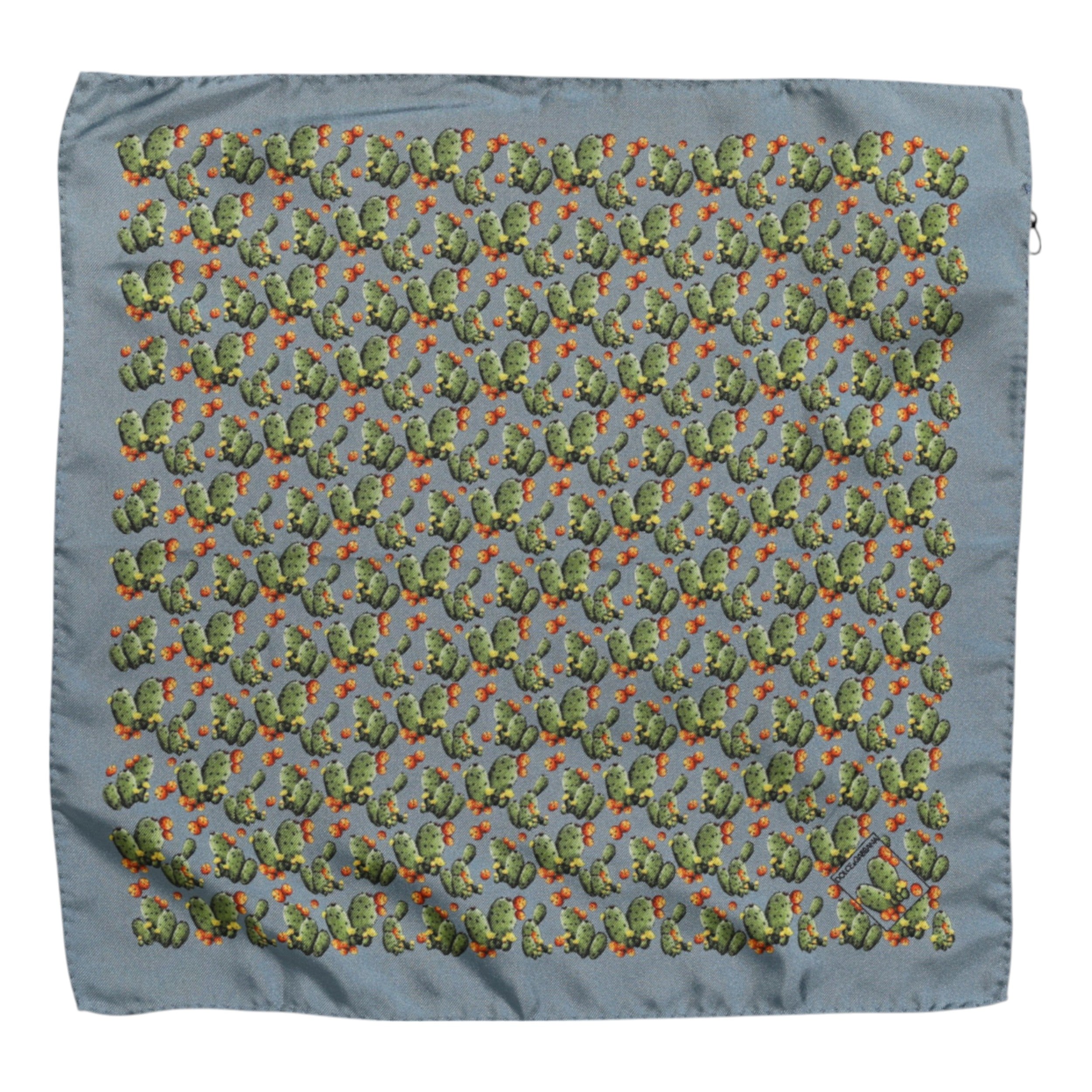 Dolce & Gabbana Gray Green Cactus Print Square Foulard Men's Scarf