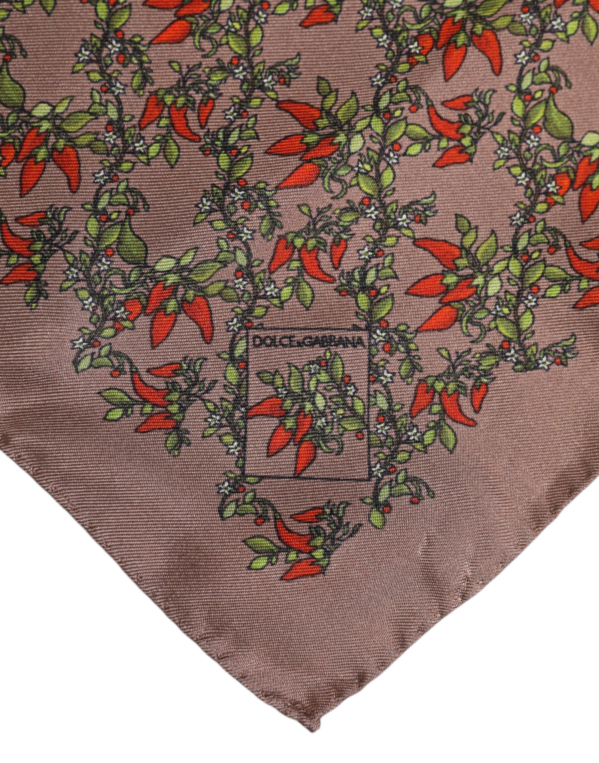 Dolce & Gabbana Brown Chilis Silk Square Men Foulard Men's Scarf