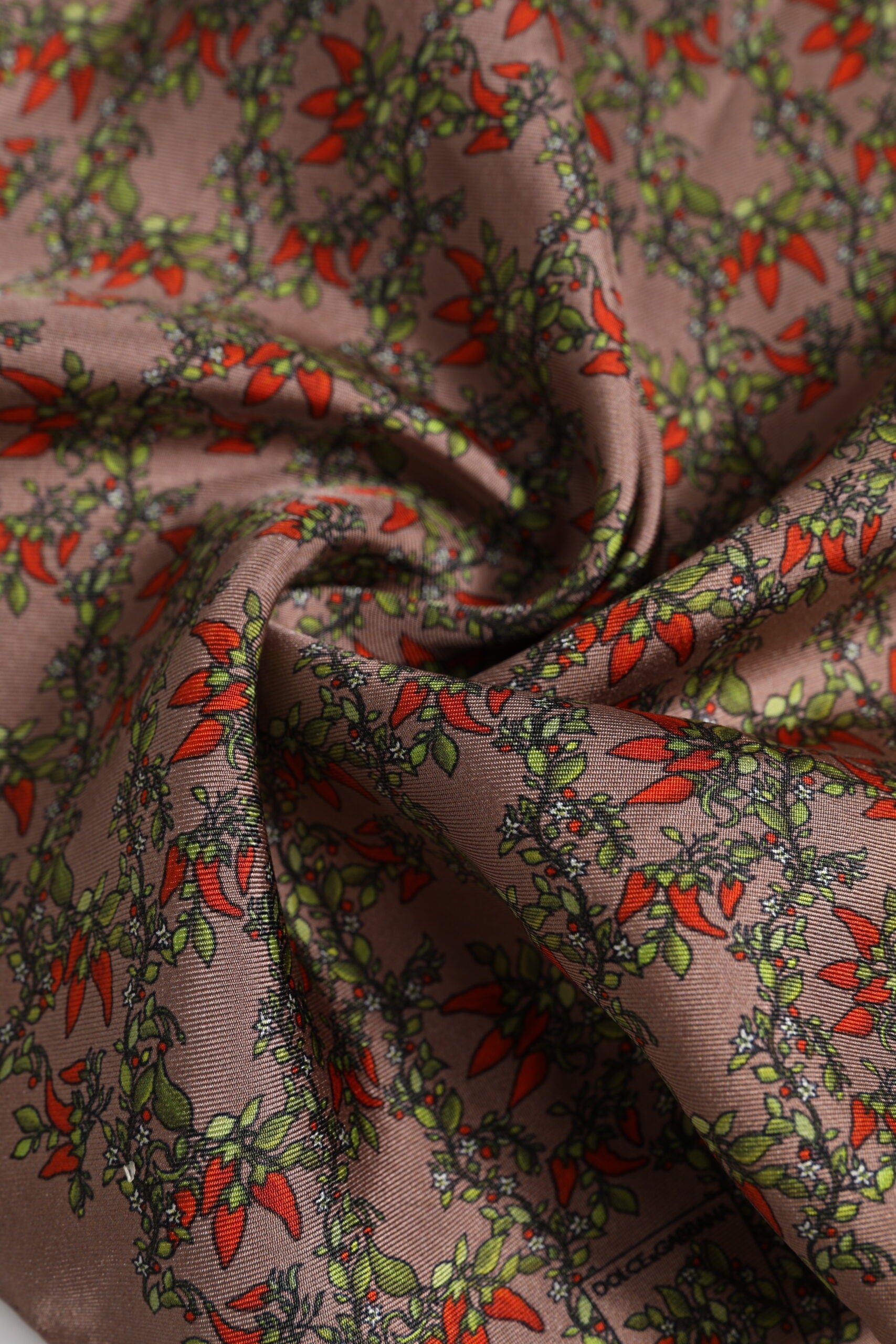 Dolce & Gabbana Brown Chilis Silk Square Men Foulard Men's Scarf