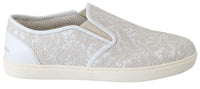 Dolce & Gabbana Dolce & Gabbana White Leather Lace Slip On Loafers Women's Shoes