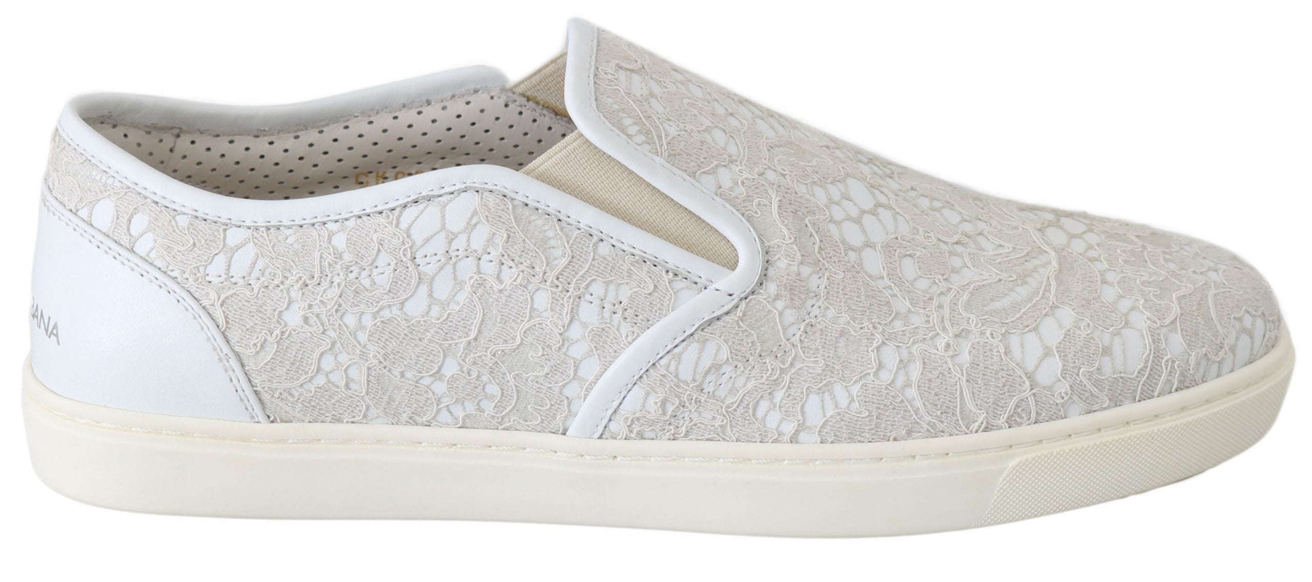 Dolce & Gabbana Dolce & Gabbana White Leather Lace Slip On Loafers Women's Shoes