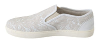 Dolce & Gabbana Dolce & Gabbana White Leather Lace Slip On Loafers Women's Shoes