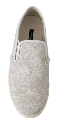 Dolce & Gabbana Dolce & Gabbana White Leather Lace Slip On Loafers Women's Shoes