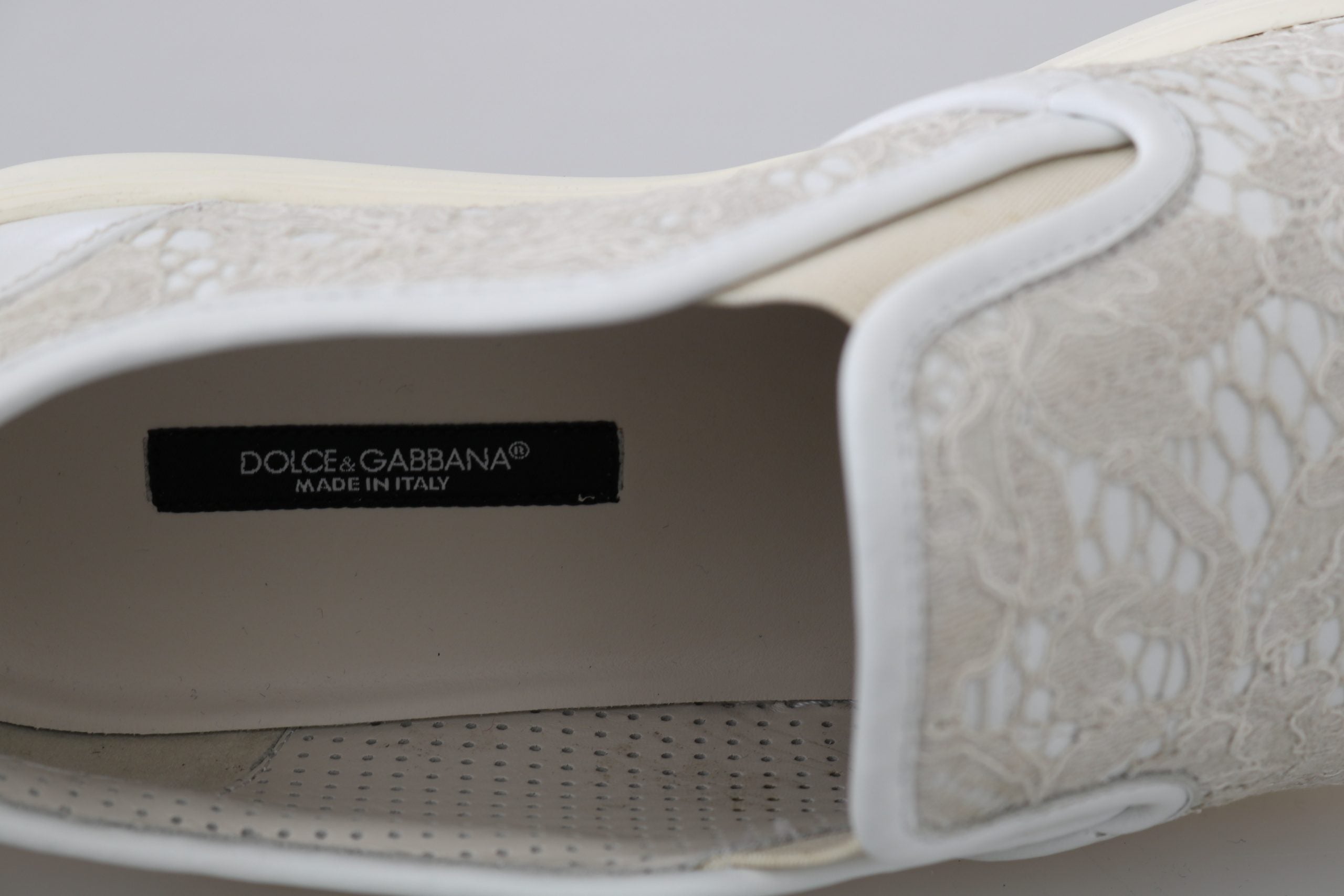 Dolce & Gabbana Dolce & Gabbana White Leather Lace Slip On Loafers Women's Shoes