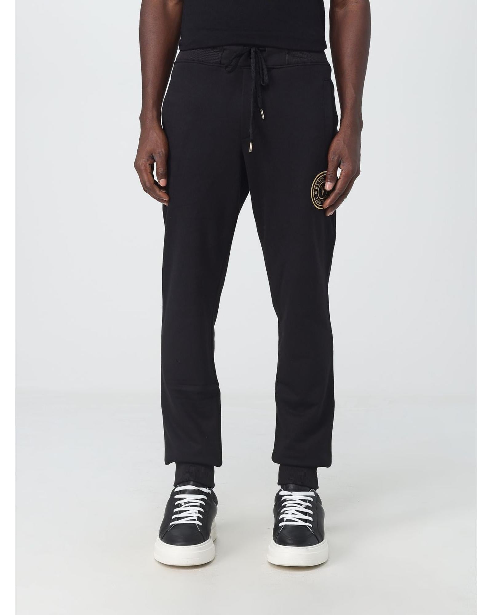 Versace Jeans Couture Joggers with Gold Logo Detail Men Black Pants