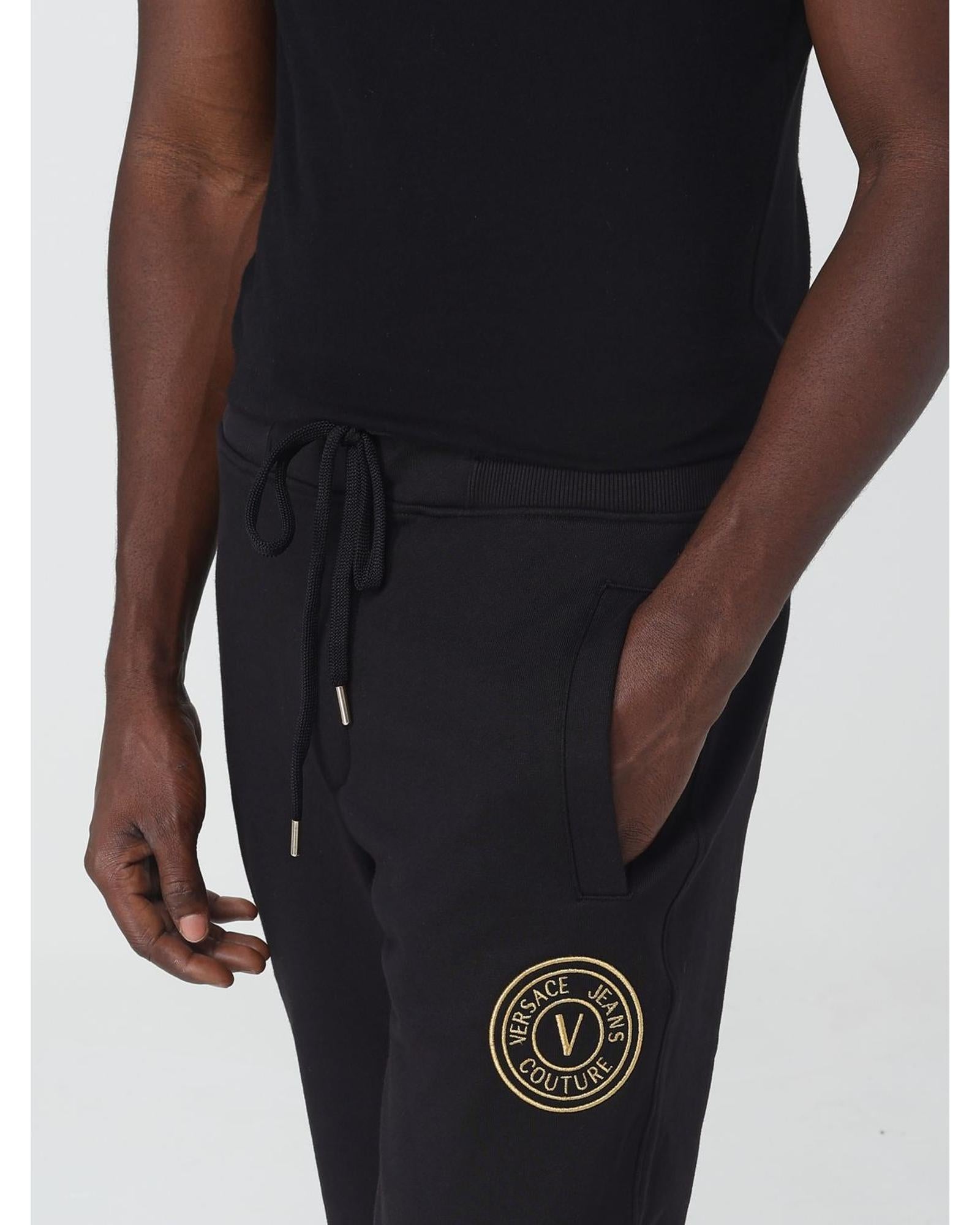 Versace Jeans Couture Joggers with Gold Logo Detail Men Black Pants