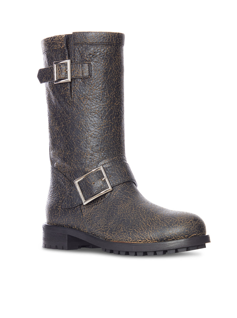 Jimmy Choo Jimmy Choo Women Crackled Leather Biker Boots With Buckles