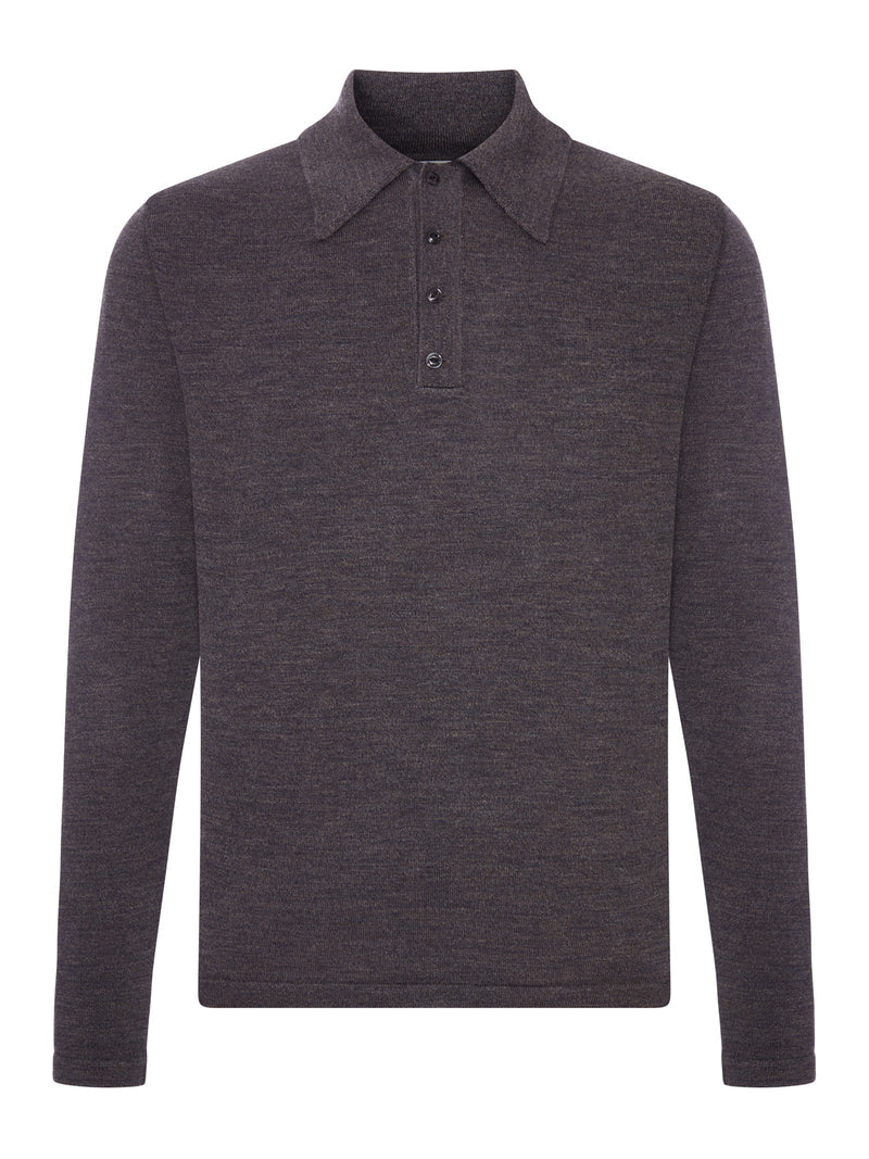 Lemaire Lemaire Men Long-Sleeved Polo Shirt In Premium Mouliné Merino Wool