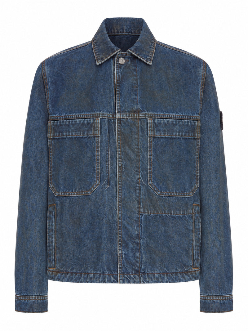 Stone Island Men Denim Overshirt With Stone Island Badge