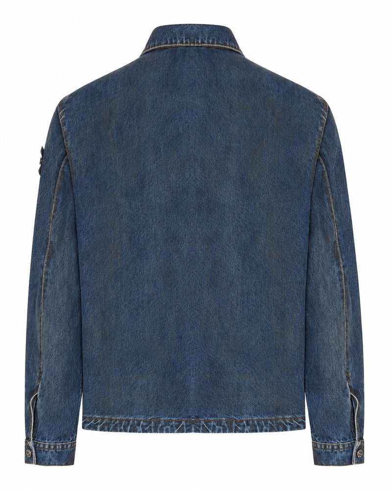 Stone Island Men Denim Overshirt With Stone Island Badge