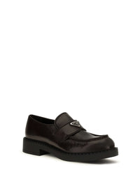 PRADA Prada Men Brushed Leather Loafers With Triangle Logo