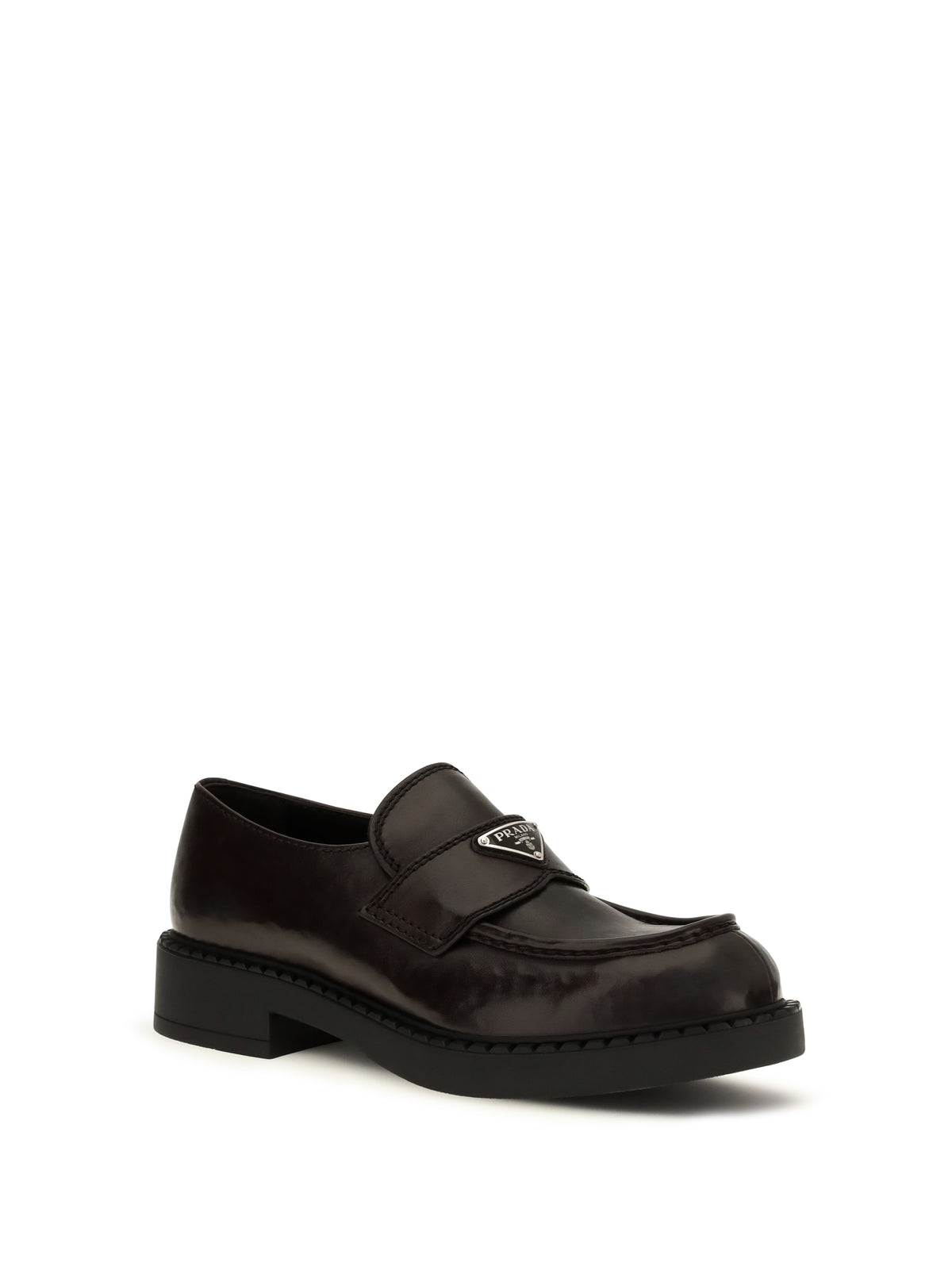 PRADA Prada Men Brushed Leather Loafers With Triangle Logo