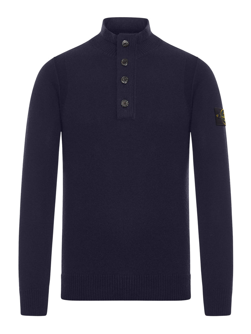 Stone Island Men Regular Fit Sweater With Short Zip And Fake Buttons