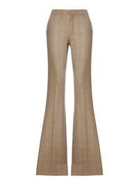 Saint Laurent Women Prince Of Wales Flared Trousers In Prince Of Wales Houndstoned Wool