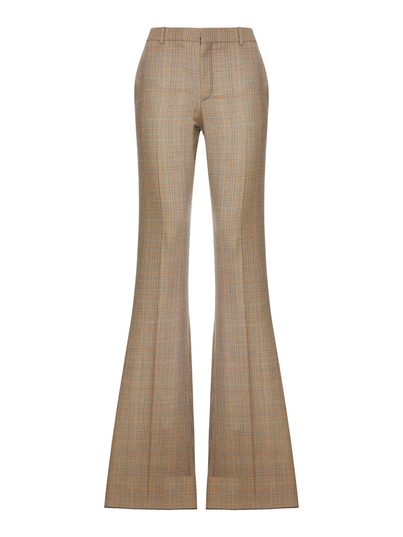 Saint Laurent Women Prince Of Wales Flared Trousers In Prince Of Wales Houndstoned Wool