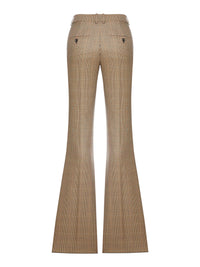 Saint Laurent Women Prince Of Wales Flared Trousers In Prince Of Wales Houndstoned Wool