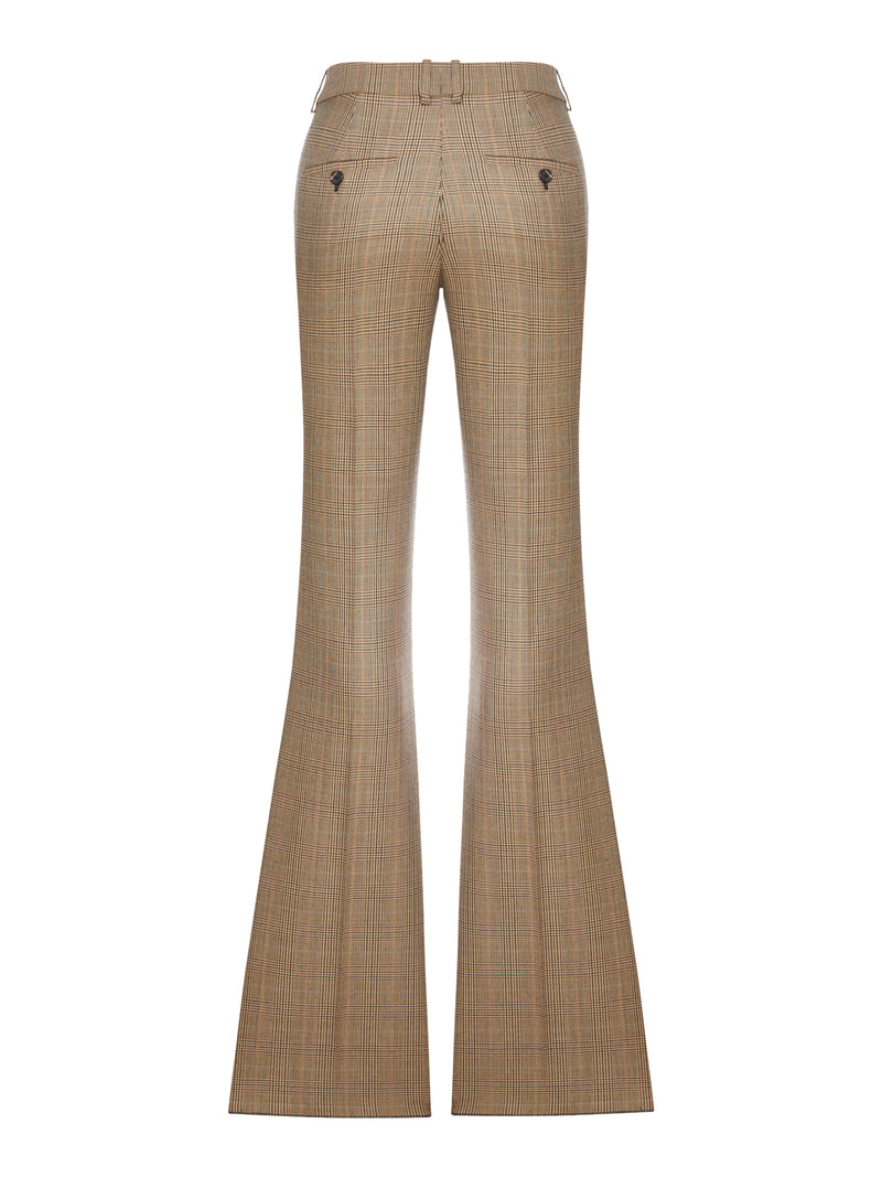 Saint Laurent Women Prince Of Wales Flared Trousers In Prince Of Wales Houndstoned Wool