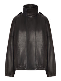 Saint Laurent Saint Laurent Women Oversized Leather Jacket With High Collar