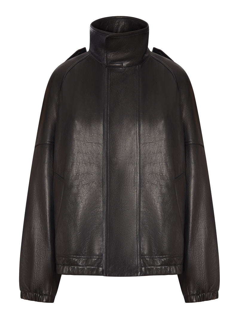 Saint Laurent Saint Laurent Women Oversized Leather Jacket With High Collar
