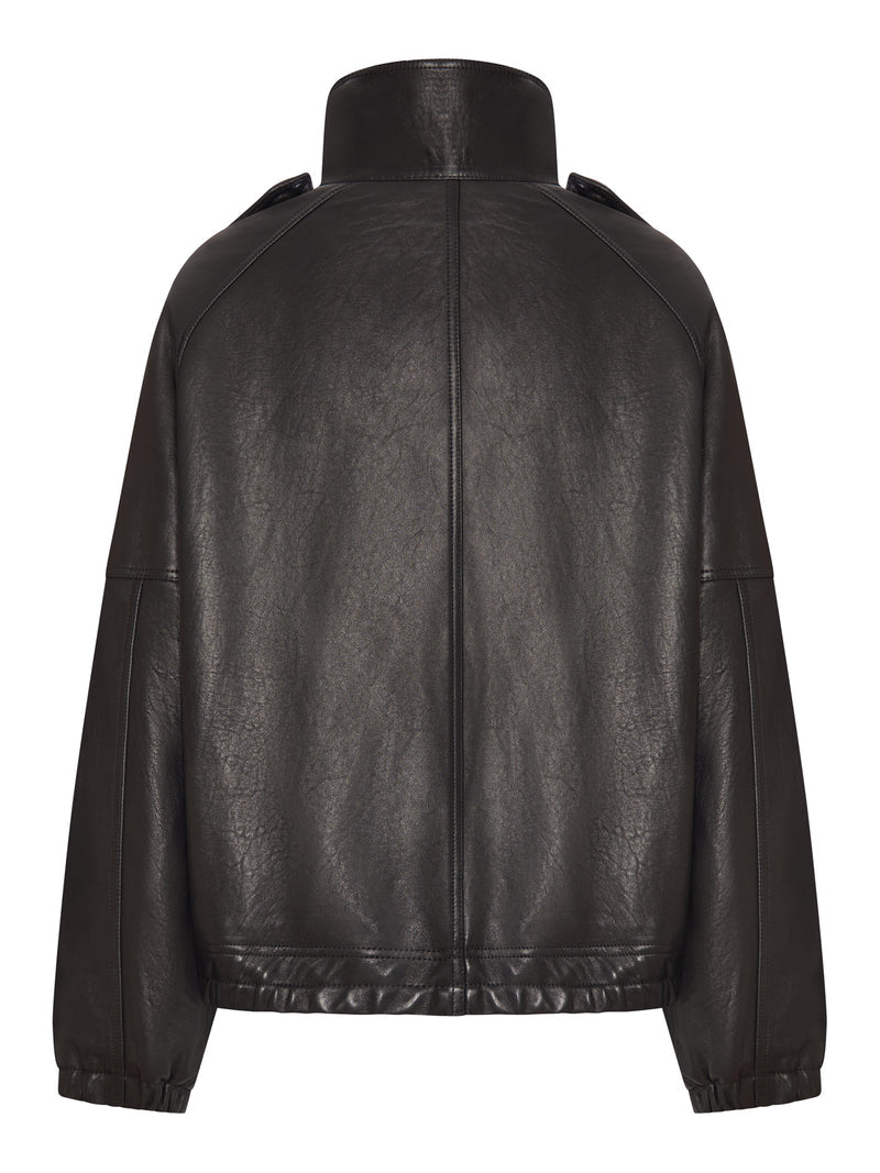 Saint Laurent Saint Laurent Women Oversized Leather Jacket With High Collar