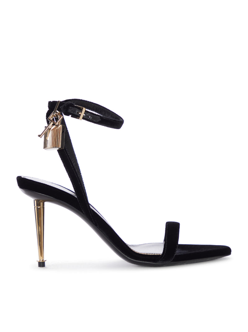 Tom Ford Women Velvet Sandal With Strap And Metallic Heel