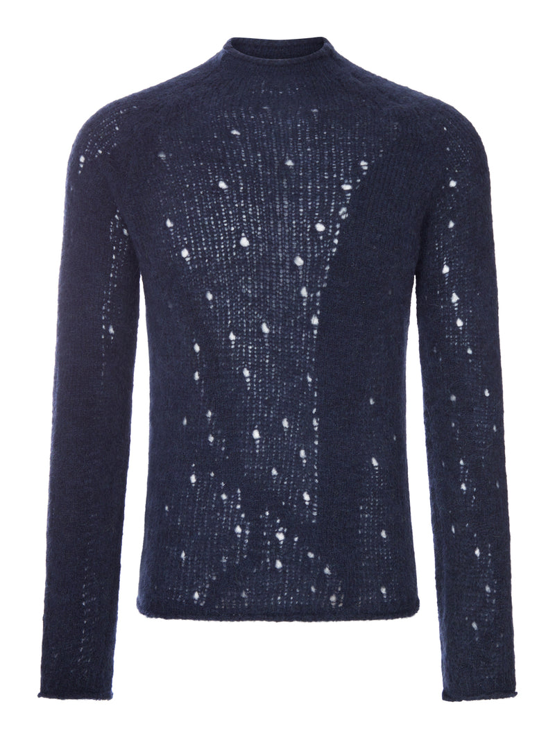 Our Legacy Men Blue Mélange Alpaca Sweater With An Irregular Texture