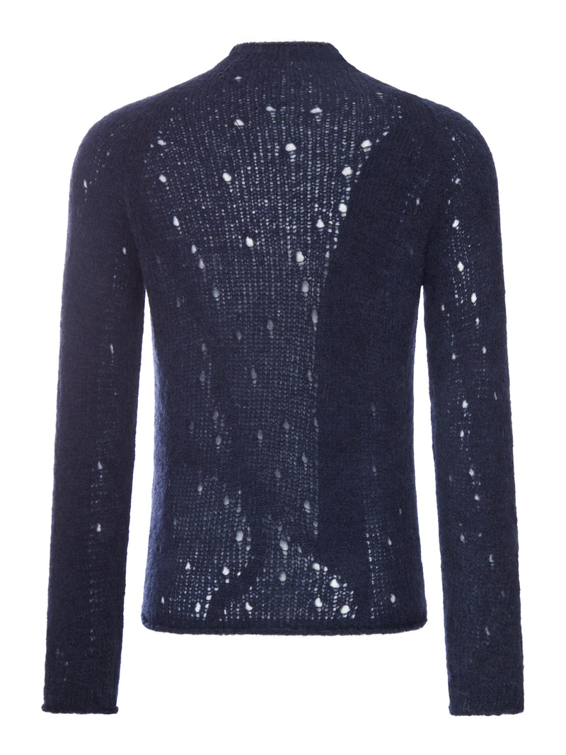 Our Legacy Men Blue Mélange Alpaca Sweater With An Irregular Texture