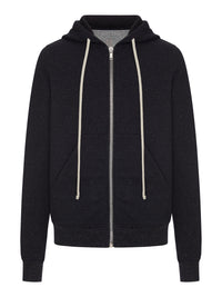 Rick Owens Men Zip-Up Cotton Sweatshirt With Melange Hoodie