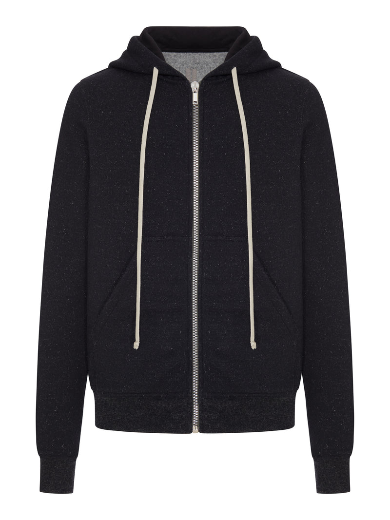 Rick Owens Men Zip-Up Cotton Sweatshirt With Melange Hoodie