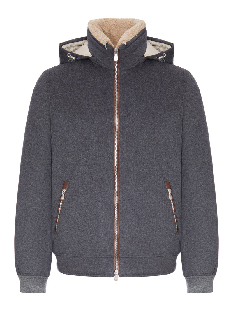 Brunello Cucinelli Brunello Cucinelli Men Hooded Bomber Jacket In Wool And Shearling
